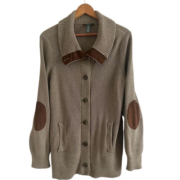 Ralph Lauren Cardigan L Brown Elbow Patch Crest Buttons Equestrian Old Money - Picture 3 of 13